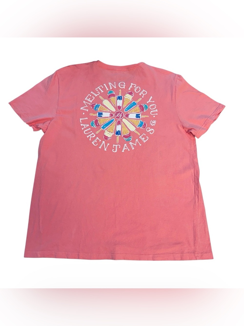 Lauren James Pink Short Sleeve Tee with Colorful Ice Cream Wheel Graphic Large
